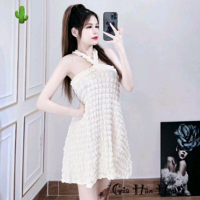 Đầm xốp chéo cổ vải dầy dặn cao cấp (B.C)