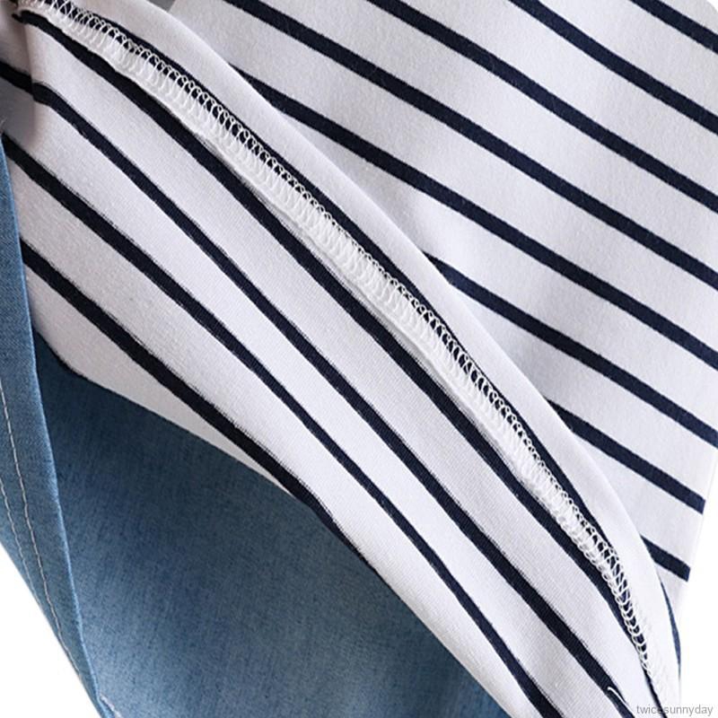 Đầm Denim Ngắn Tay In Hình Chuột Mickey Dễ Thương Cho Bé Gái