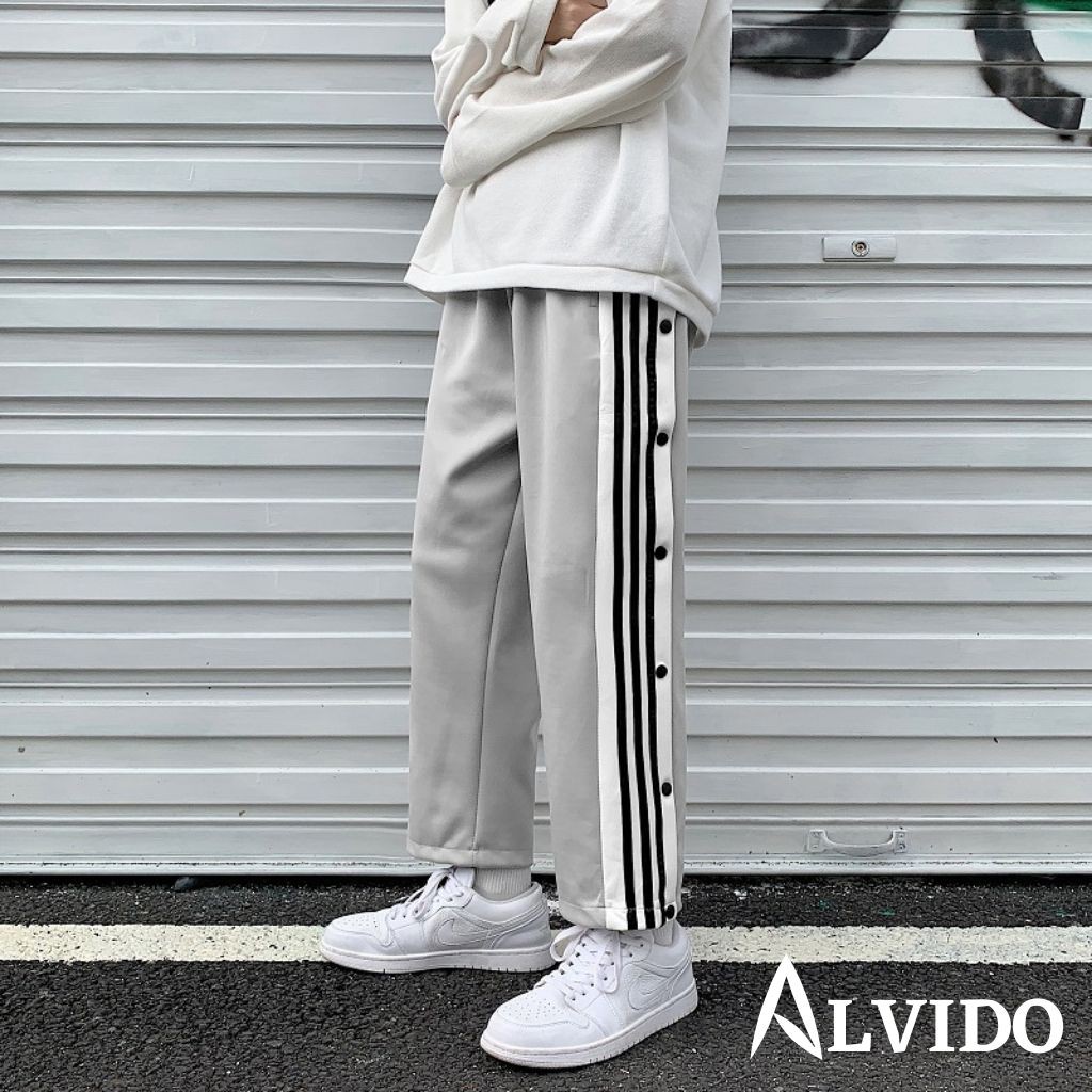 [ẢNH THẬT CUỐI]Quần ống rộng nam CÚC POLY unisex ALVIDO phối ba sọc-khuy nút thun dáng suông cao cấp bigsize thu đông | BigBuy360 - bigbuy360.vn