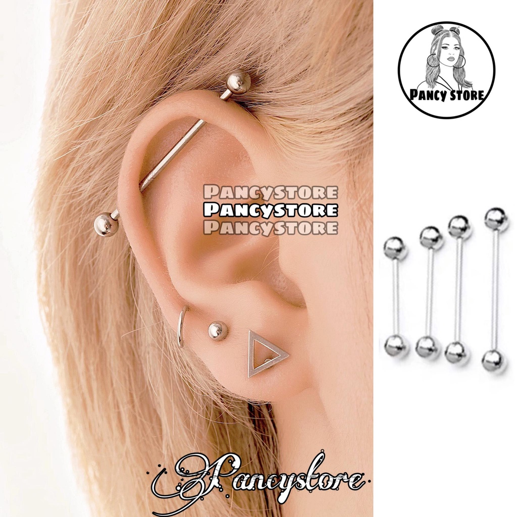 bông tai khuyên tai Industrial thanh thẳng bi Unisex cho nam nữ