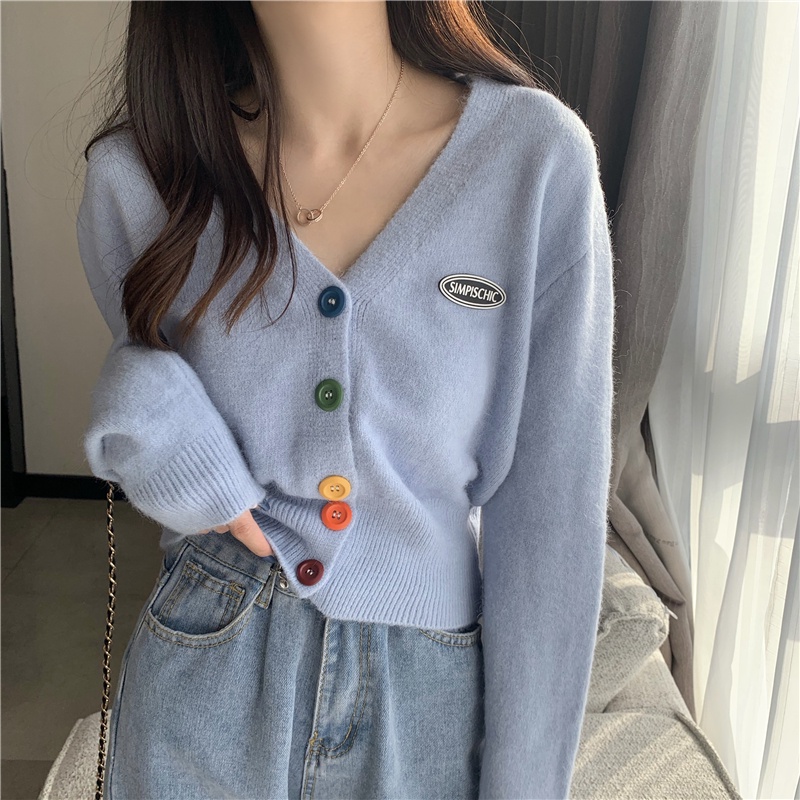Porozi  Áo khoác cardigan dệt kim tay dài cổ chữ V phong cách Hàn Quốc thời trang cho nữ