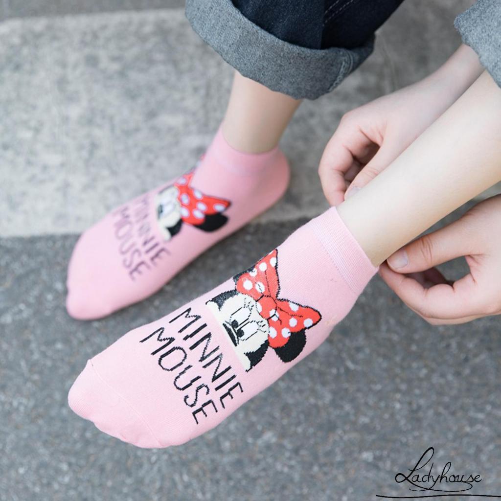 Vớ thể thao thoáng khí in họa tiết chữ và hoạt hình dễ thương cho nữ