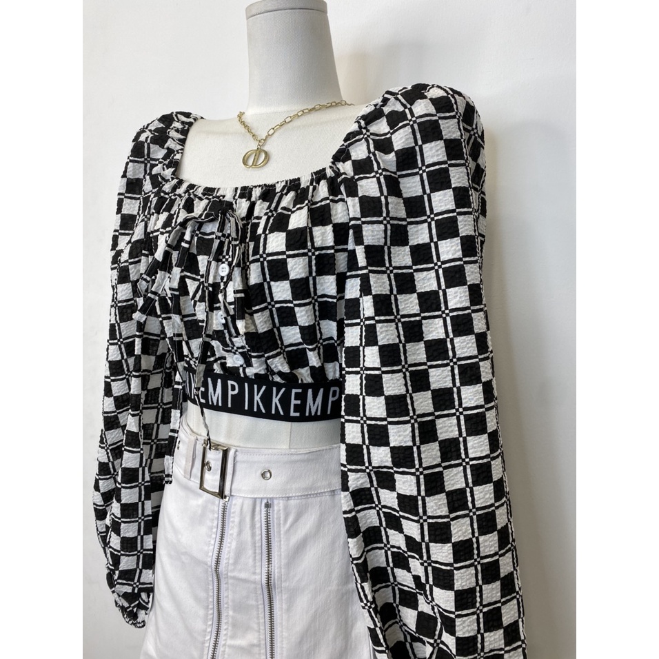 ÁO CROPTOP Ô VUÔNG LAI BO CHUN (A2381)