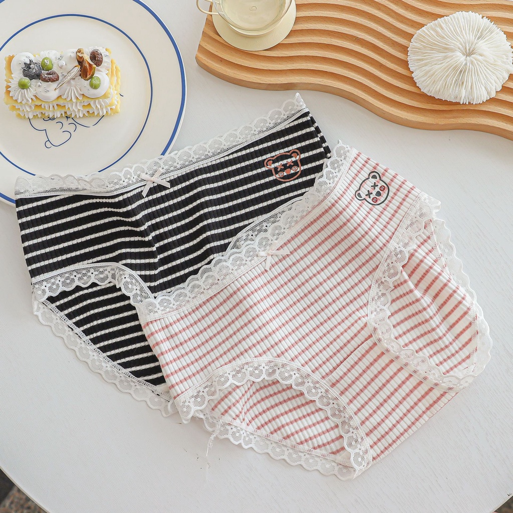 Quần lót nữ cotton cao cấp, họa tiết gấu sọc ngang đáng yêu HLBOUTIQUE L167