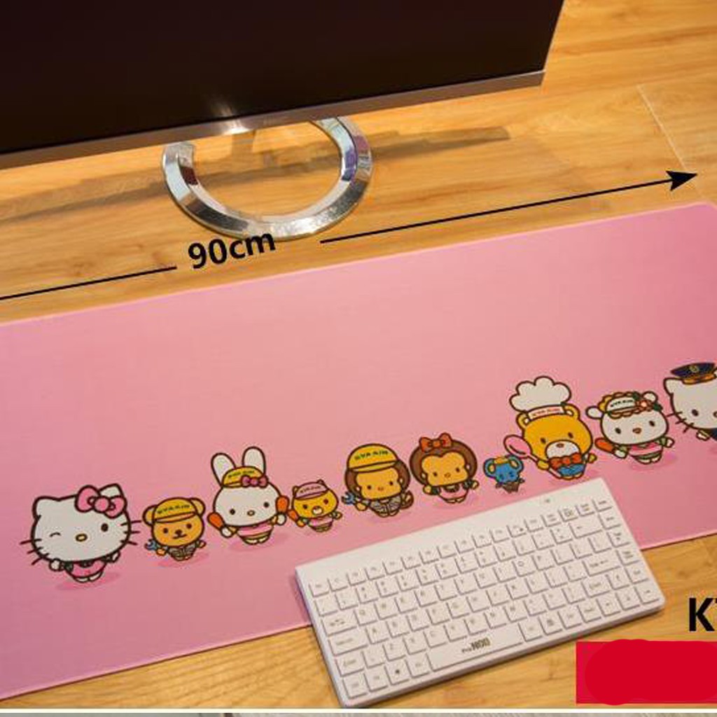 Lót Chuột Hello Kitty & Friend Đế Cao Su Chống Trơn, Pad Chuột Hồng Khâu Viền Chắc Chắn Kích Thước 80x40cm