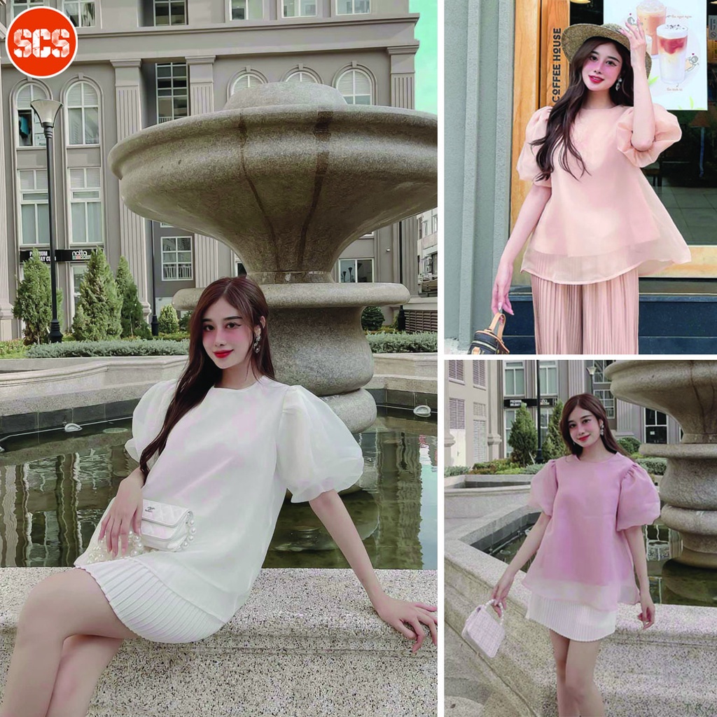 Áo babydoll voan tơ tay phồng sang chảnh nhiều màu