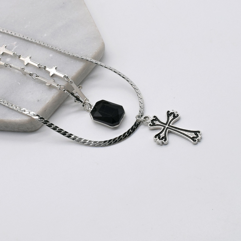 Vòng Cổ Hai Lớp Mặt Thánh Giá Phong Cách hip hop Đường Phố Cá Tính