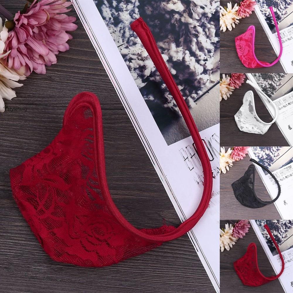 STYLEF-~Mens C-String Lace Lingerie Mens Sexy String Underwear C-String Floral-