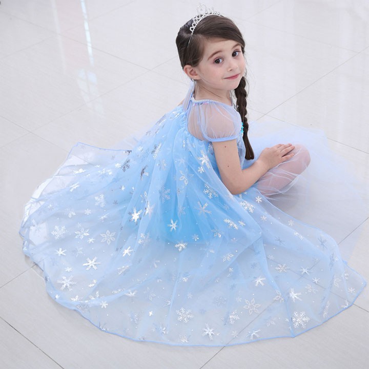 Đầm công chúa  Elsa Màu xanh tà liền váy cho bé gái 2-9 tuổi