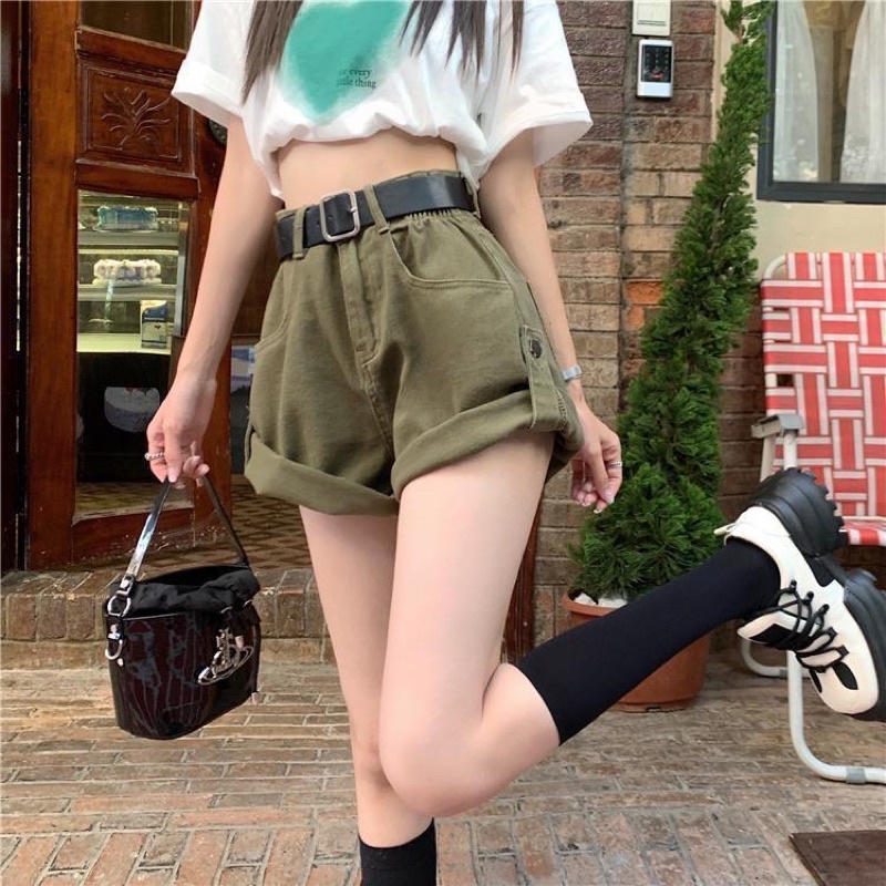 Quần  short jean màu xanh  xắn gấu chun lưng cạp cao bò mềm.(kèm ảnh thật)