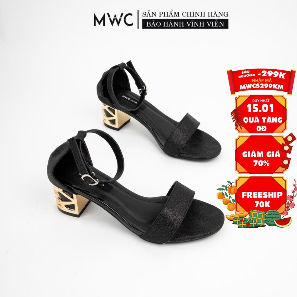 [Mã SKAMFS185M giảm 10% đơn 100K] Giày Sandal Cao Gót MWC Đế Vuông 5CM Lấp Lánh NUCG-4128