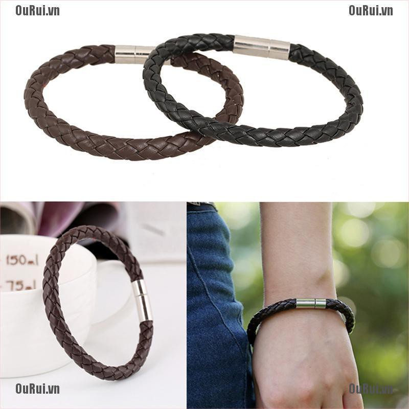 Vòng tay da với móc khóa nam châm cho nam và nữ