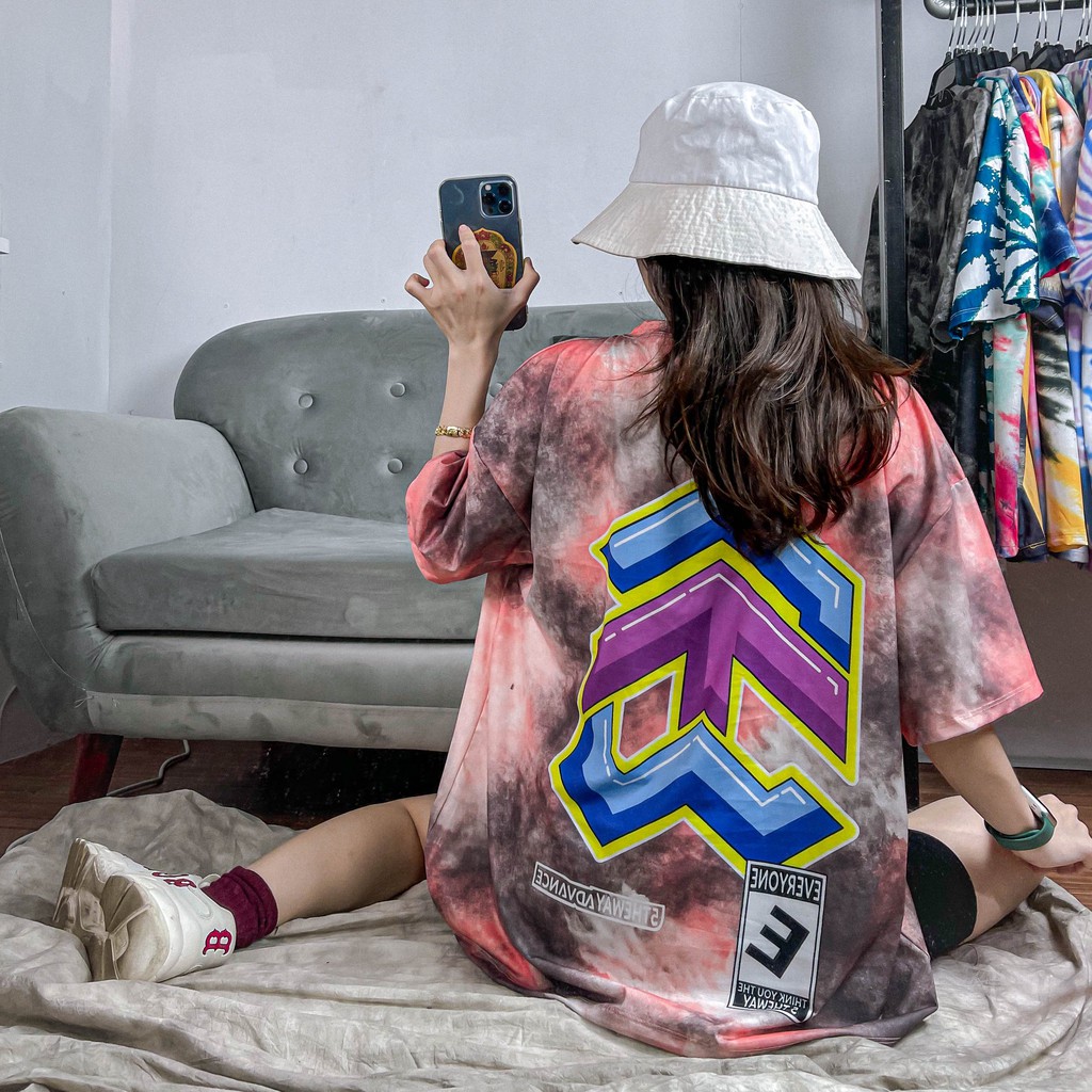 😍HÀNG TỐT😍 Áo loang thun hồng nhạt chữ cute tay lỡ unisex oversize vải cotton xượt poli co giãn thấm hút tốt | BigBuy360 - bigbuy360.vn