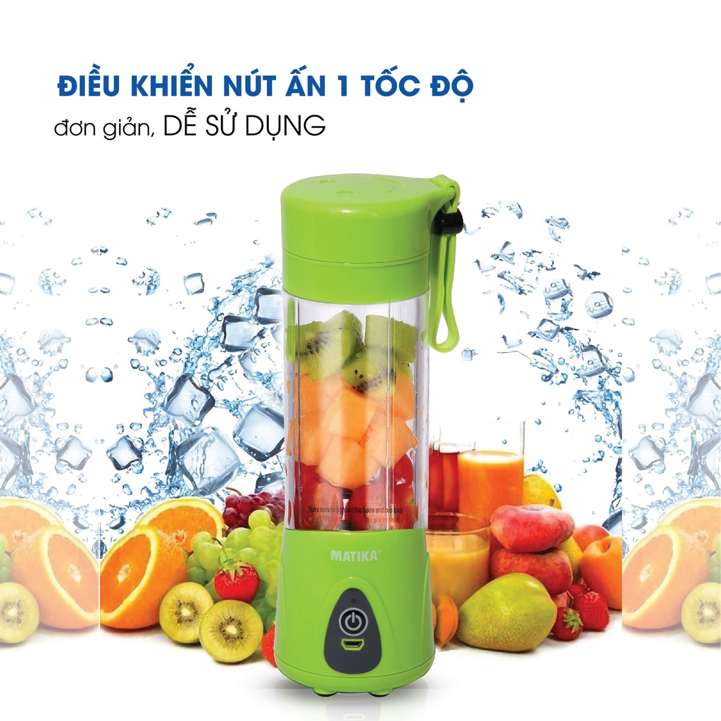 [Mã BMBAU50 giảm 10% đơn 99k] [Mã ELHA22 giảm 5% đơn 300K] Máy Xay Sinh Tố Mini MATIKA 380 ml Có Cổng Sạc USB MTK-3138