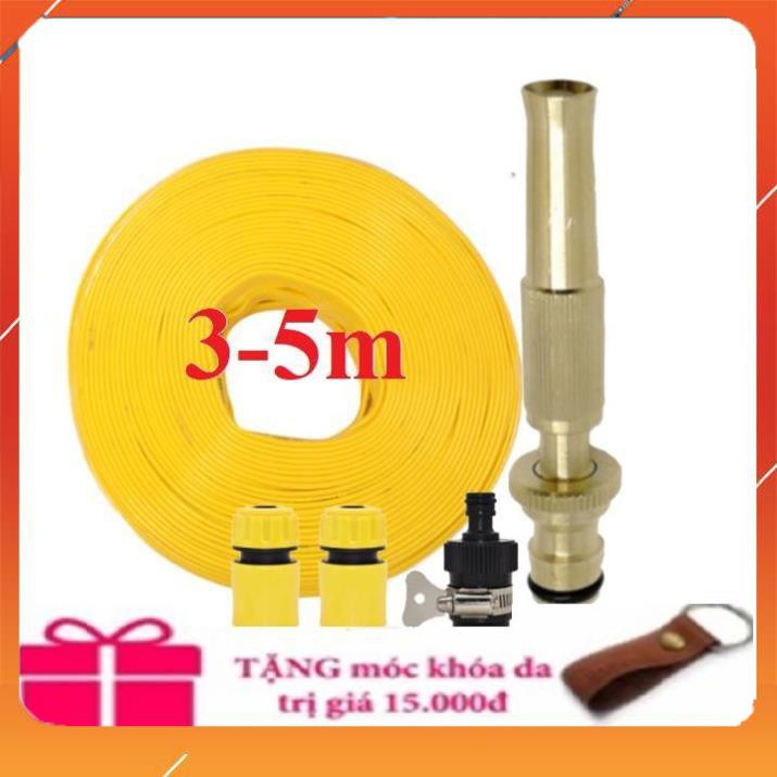 ❤️Evoucher Bộ dây vòi xịt nước rửa xe, tưới cây ✔, tăng áp 3 lần, loại 3m, 5m 206587 cút sập,nối nhựa đen+  móc khoá