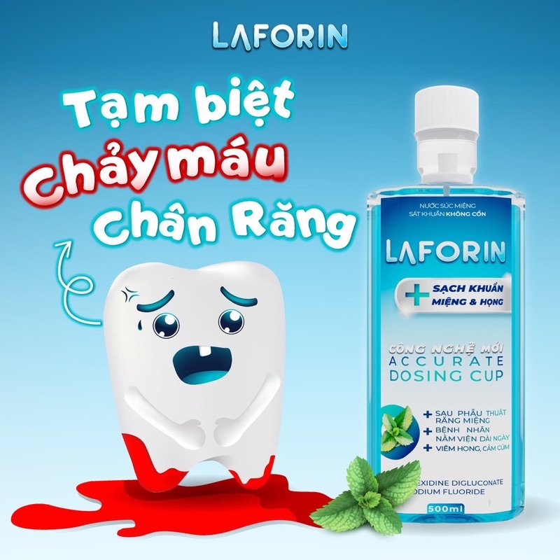 Nước súc miệng sát khuẩn không cồn LAFORIN sạch khuẩn miệng và họng