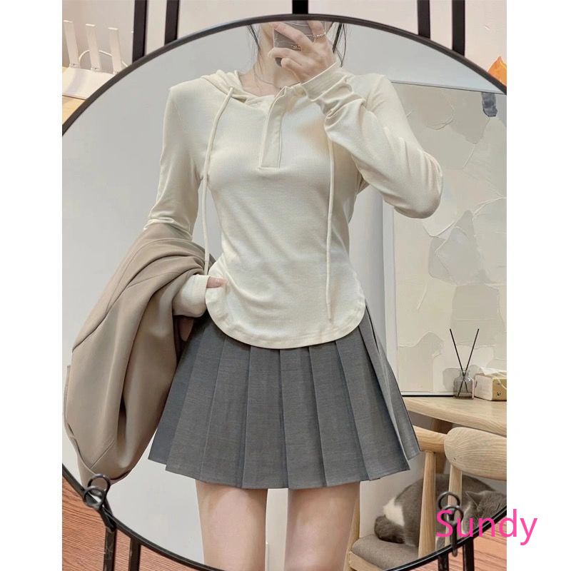 Bộ Áo Hoodie Dài Tay + Chân Váy Xếp Ly Đơn Giản Theo Phong Cách Mùa Xuân Dành Cho Nữ
