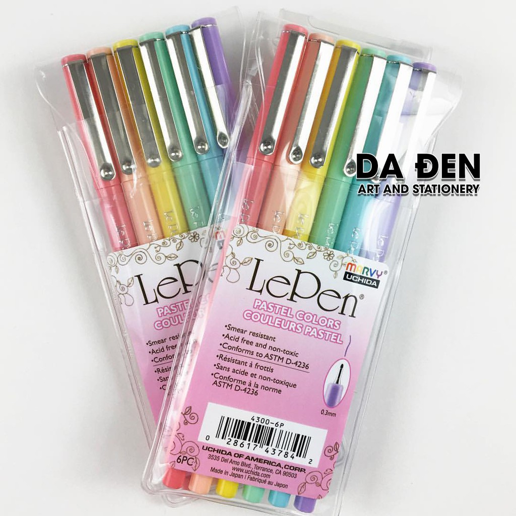 [DA ĐEN] Bộ 6 Bút Line Marvy Lepen Pastel