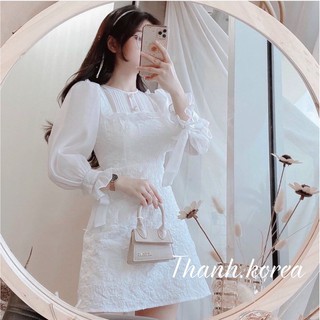 Đầm dự tiệc nữ màu trắng vải gấm xịn dạo phố siêu dễ thương hàng chuẩn form y hình