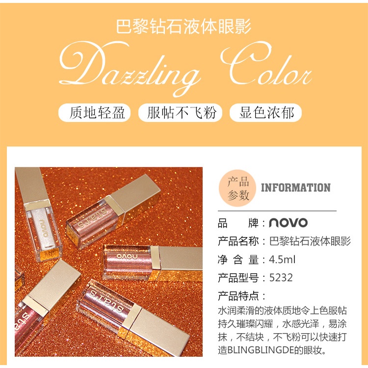 Trang ĐiểmNOVOPhấn Mắt Dạng Lỏng Kim Cương Paris Nổi Tiếng Trên Mạng Douyin Cùng Màu Phấn Mắt Nước Sáng Bóng Màu Ngọc Tr | BigBuy360 - bigbuy360.vn