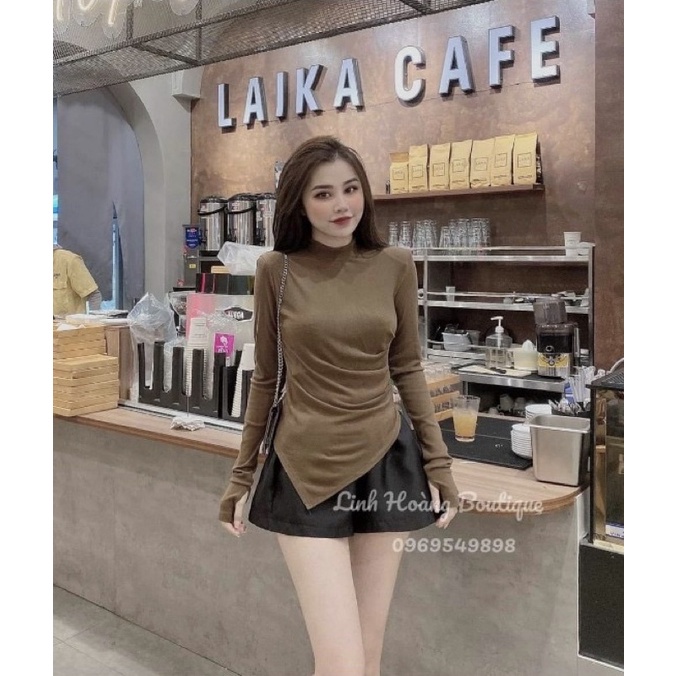 ✓●❍Áo kiểu vạt nhọn lệch cổ 3P, thun tăm dáng ôm dài tay cao AK1392 - NhiNhi Shop | BigBuy360 - bigbuy360.vn