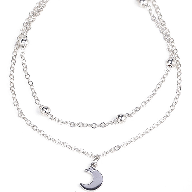 Lắc chân hai lớp đính hạt mặt hình mặt trăng đẹp mắt | BigBuy360 - bigbuy360.vn