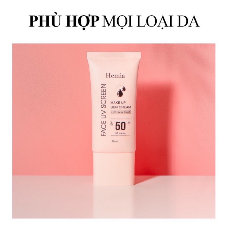 Kem chống nắng Hemia SPF 50+ kiềm dầu, Hemia MaKe Up Sun Cream bảo vệ da, trắng da, nâng tone da - tuyp 50ml