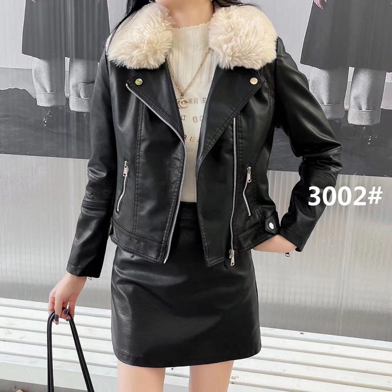 Áo khoác da trần lông bên trong  cổ lông tháo rời hàng QCL1