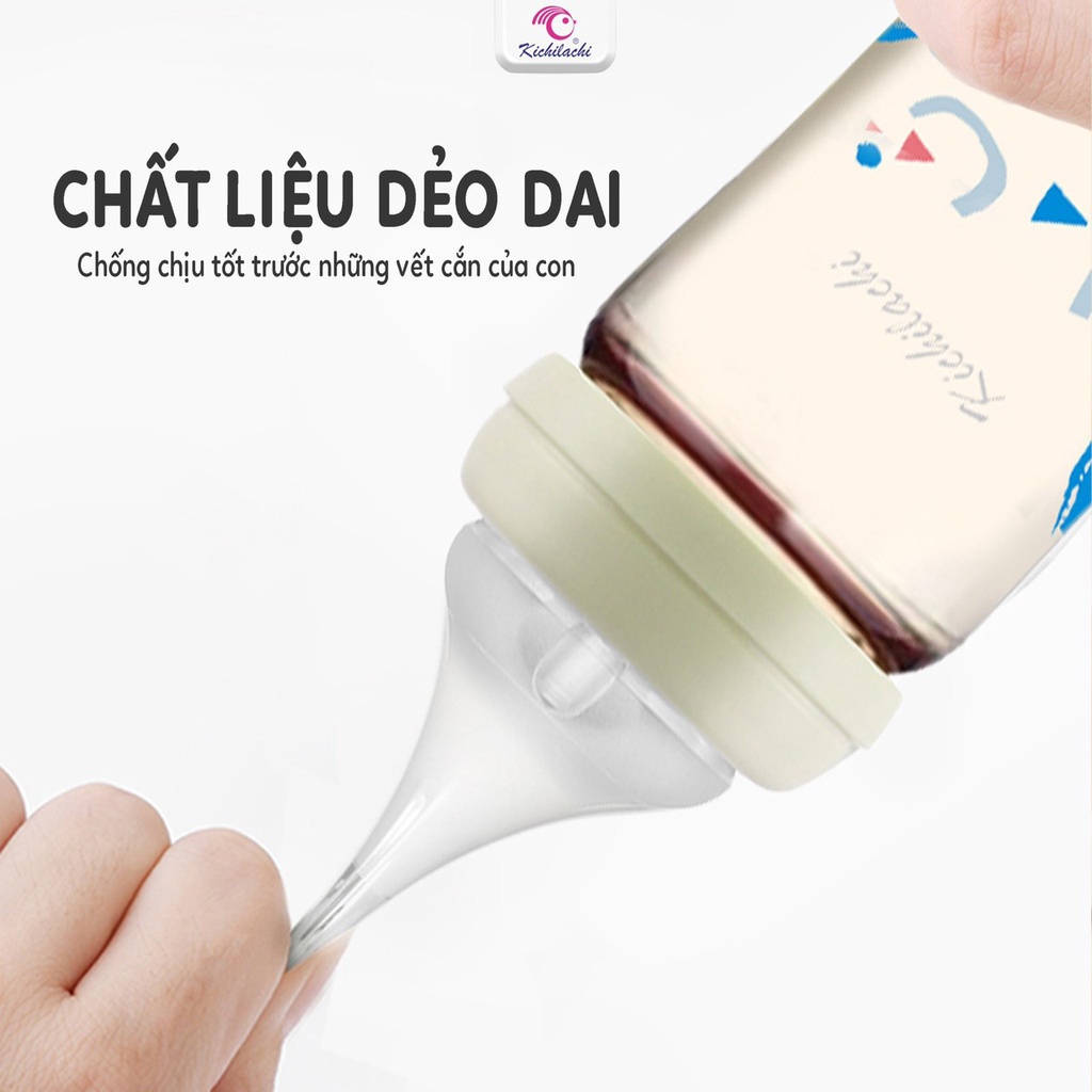 Bình sữa cổ rộng CẢM BIẾN NHIỆT bằng PPSU cao cấp kèm núm ti siêu mềm cho bé KICHILACHI hình mây 170ml/270ml