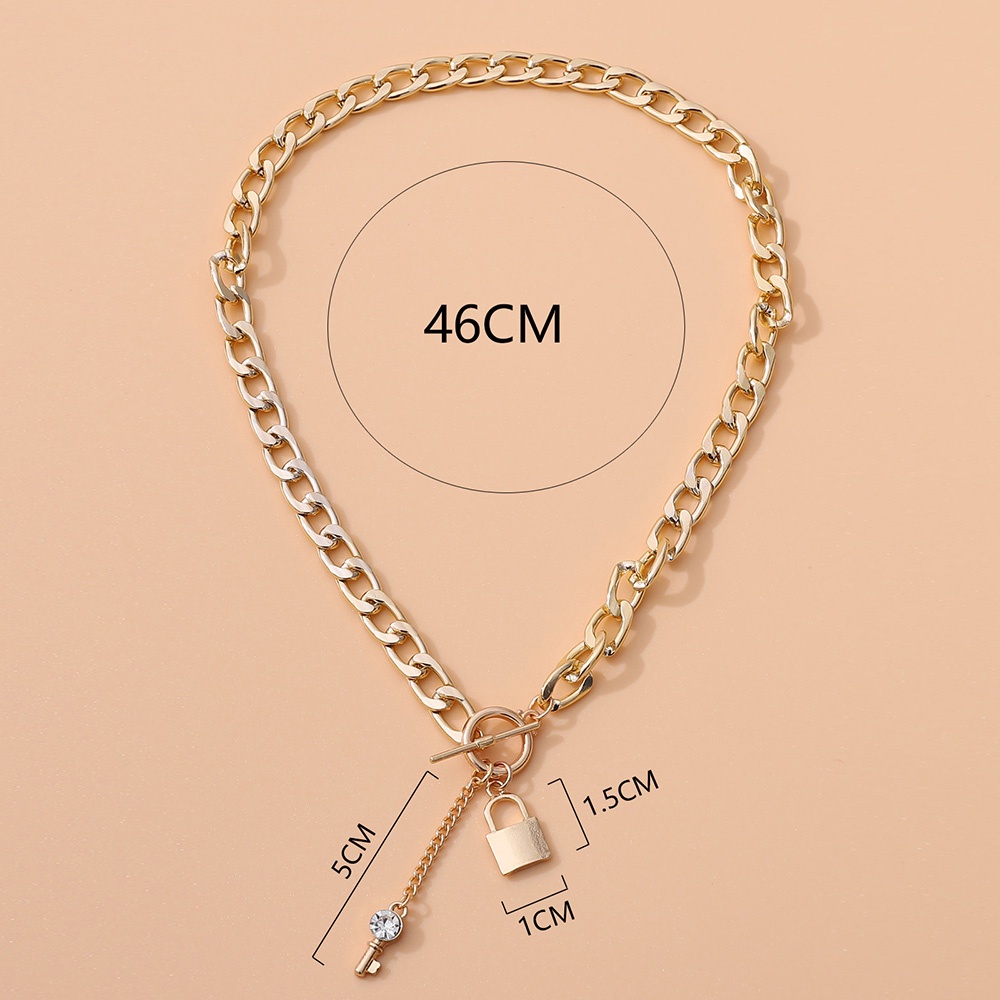 Ot Vòng Cổ Kim Loại Mặt Hình Chìa Khóa Khảm Đá Kim Cương Giả Đơn Giản