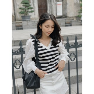 Áo thân pha len kẻ cổ tim SA392 1994closet