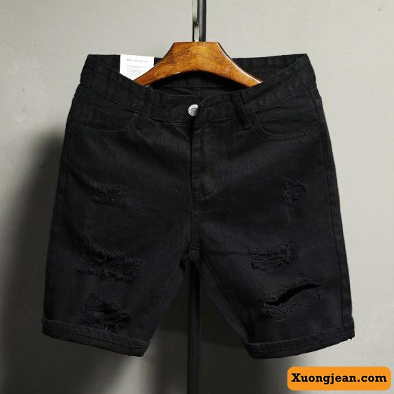 Quần short jeans nam màu đen rách cá tính