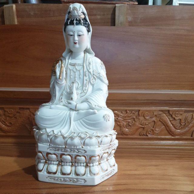 Tượng phật quan thế âm sứ cao cấp đế đục lăng cao 41cm
