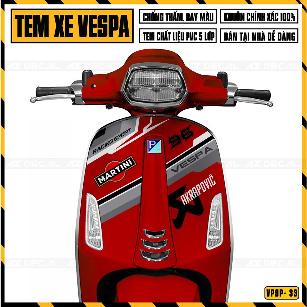 Tem Xe Vespa Sprint / Primavera Mẫu Martini | VPSP33 | Decal Dán Xe Vespa Mọi Màu Đen, Trắng, Đỏ,...