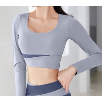 Áo croptop dài tay tập Gym, Yoga dành cho nữ CÓ ĐỆM MÚT, mẫu mới 2022 co giãn 4 chiều thoải mái - Hàng Quảng Châu