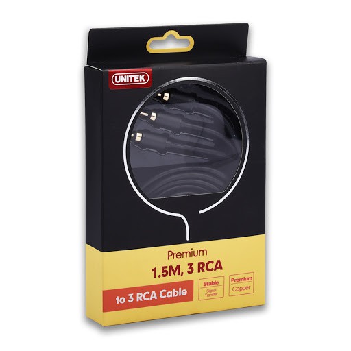 cáp loa 3 đầu bông sen rca sang 3 đầu bông sen rca UNITEK YC 950BK 1.5M