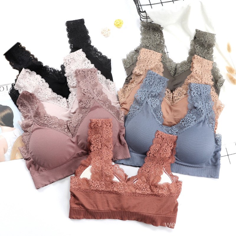 1181-2-12 Women Seamless Lace Wide Shoulder Wrap Chestless Underwire Thread Beautiful Back Bra