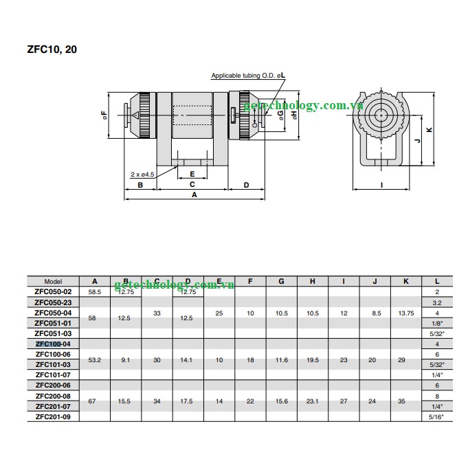Bộ lọc khí ZFC100-06B ZFC100-04B ZFC200-06B ZFC200-08B loại dọc thân hãng SMC