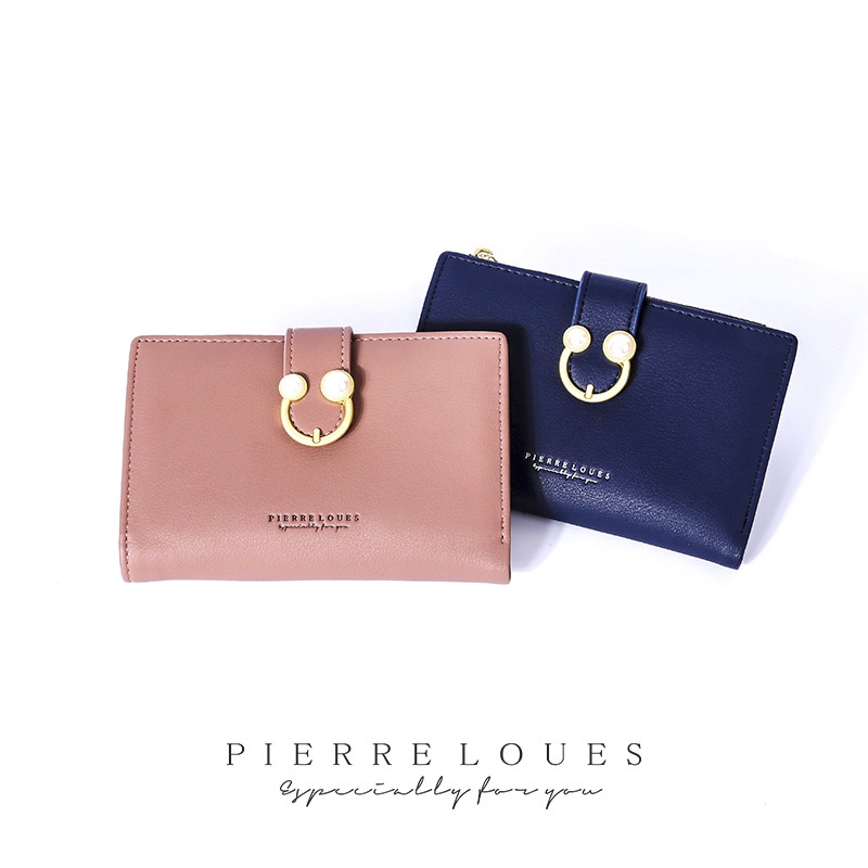 Ví ngắn PIERRE LOUES hai ngăn dạng gấp có dây khóa kéo thiết kế đơn giản thời trang dành cho nữ