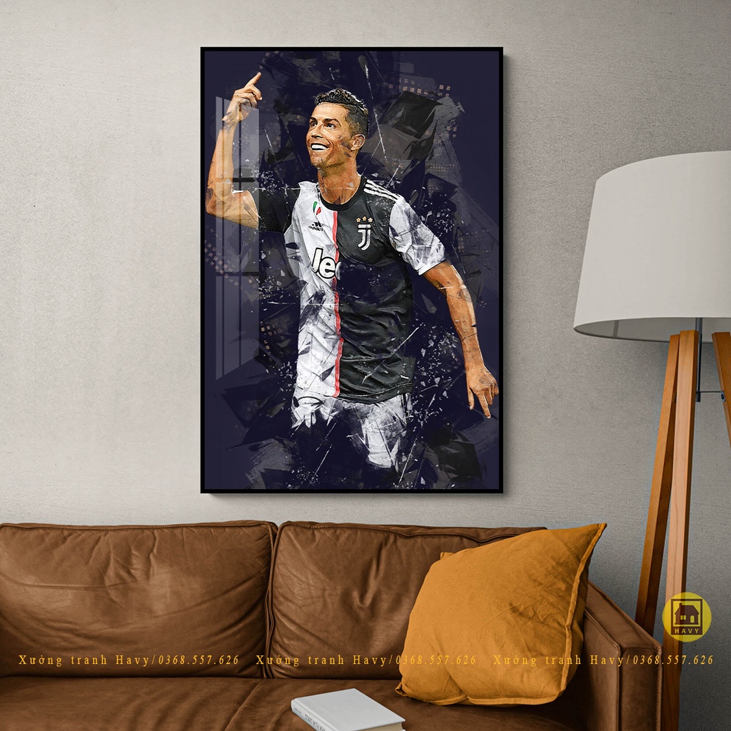 Tranh treo tường bóng đá CR7, mặt mica tráng gương cao cấp chống ẩm mốc