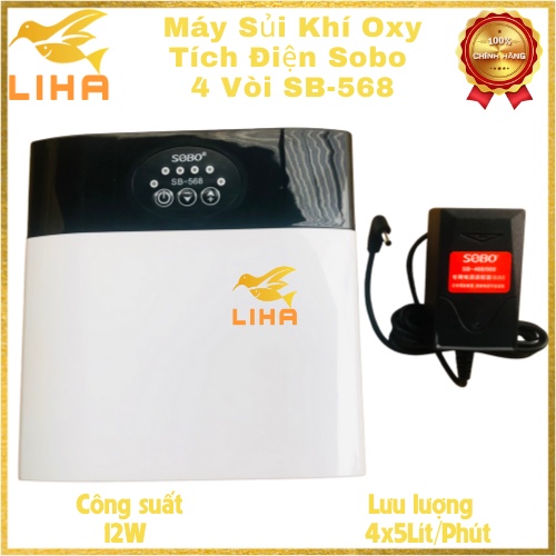 Máy Sủi Oxy Tích Điện 4 Vòi Sobo SB-568  - Máy Sủi Oxy Tích Điện Cho Bể Cá