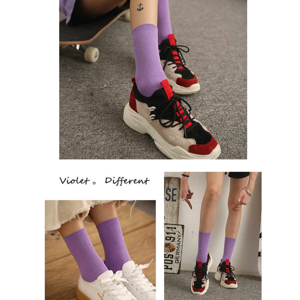 Tất, Vớ Cotton Cao Cổ Màu Trơn Đơn Giản Trendy Unisex