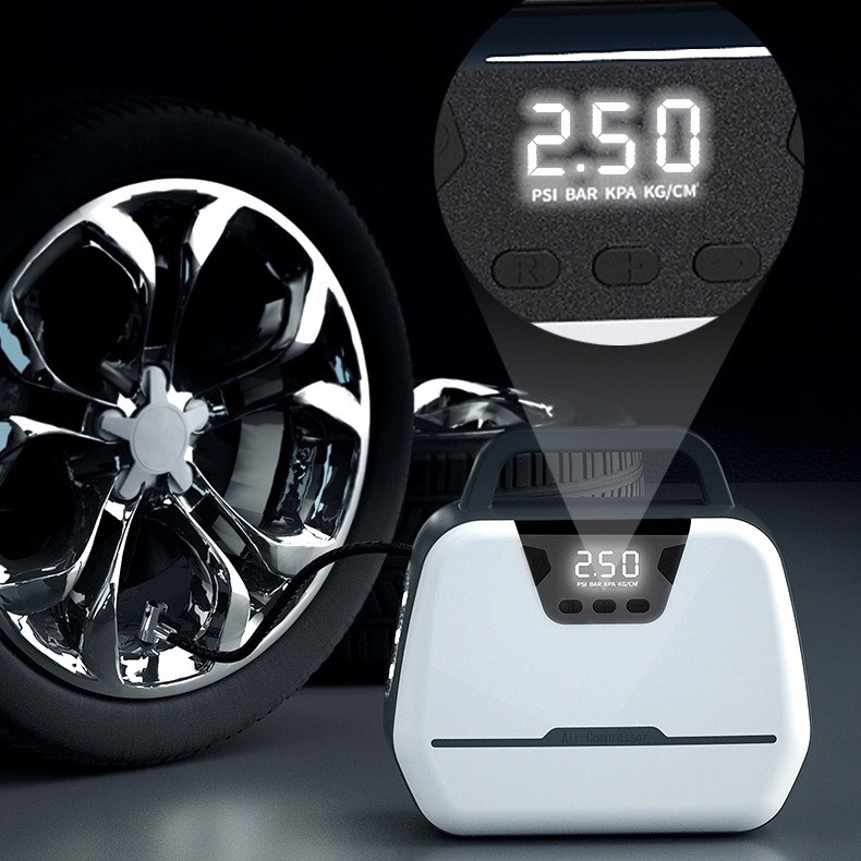 Bơm lốp xe ô tô tự động ngắt khi bơm đầy AIR COMPRESSOR ATJ-1866, điện áp 12V có đèn chiếu sáng