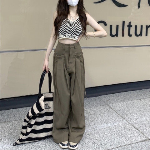 Quần Dài Ống Rộng Lưng Cao Phong Cách Mỹ Dễ Phối Đồ