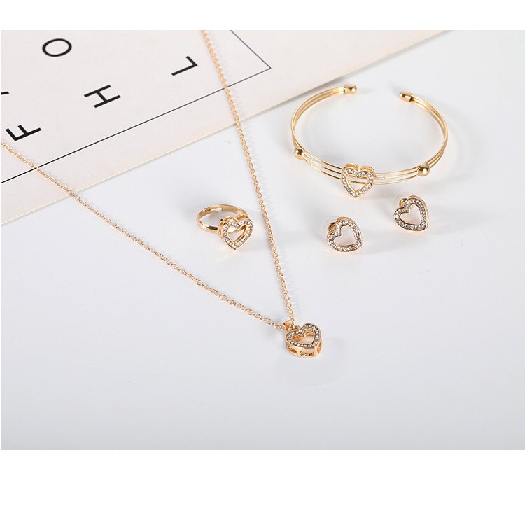Combo bộ trang sức trái tim đính cườm sang trọng SC338