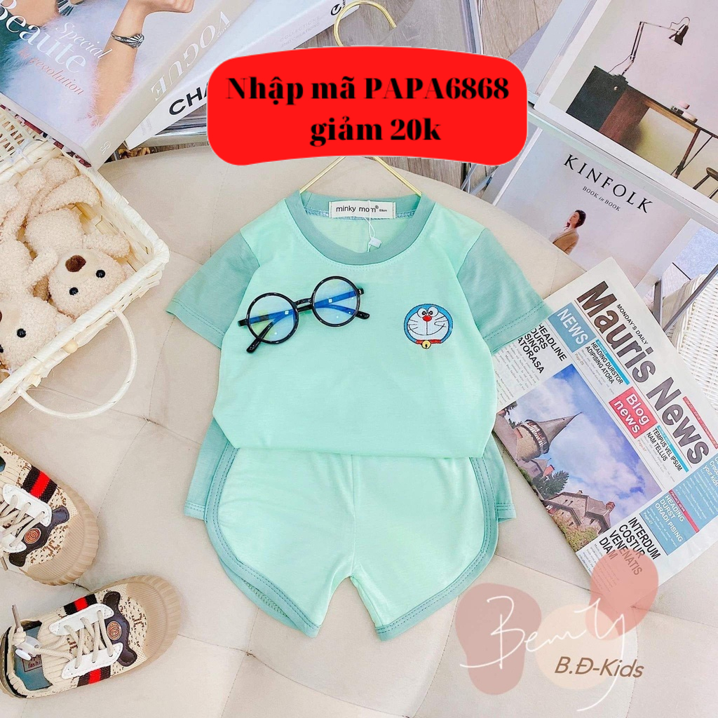 Bộ Cộc Tay Minky Mom Thun Lạnh  cho bé họa tiết THÊU Mic Ky xinh xắn cho bé trai bé gái 5-18kg