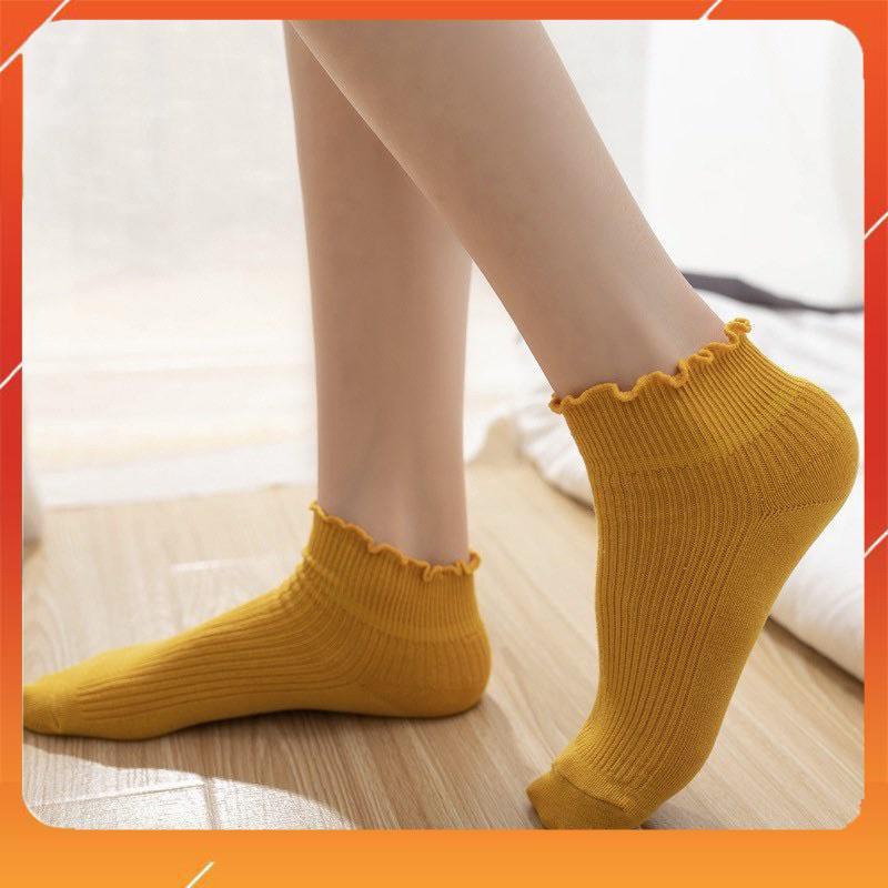Set 10 đôi tất nữ cotton cổ bèo cao cấp nhiều màu