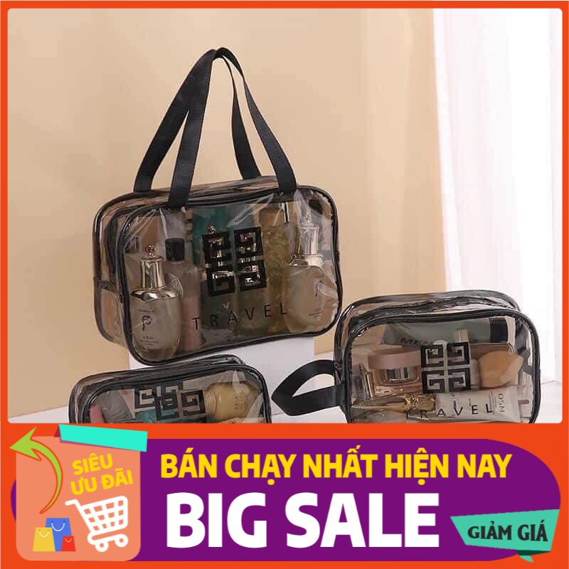 Set 3 túi đựng mỹ phẩm trong suốt đựng đồ du lịch thời trang cao cấp