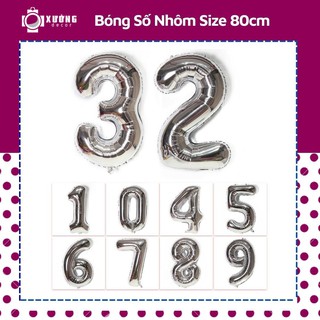 Bóng số nhôm màu bạc 80cm size lớn trang trí sinh nhật cho bé,...
