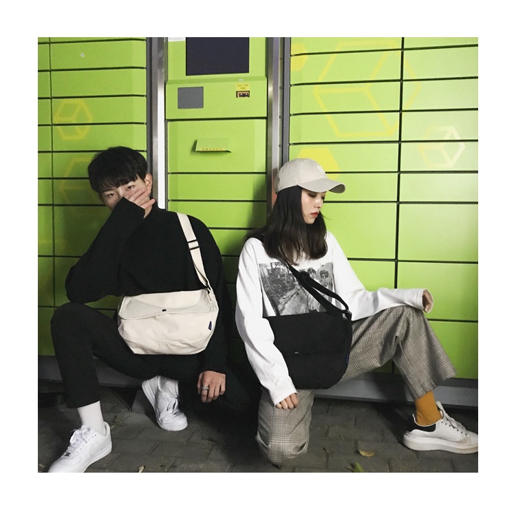 Túi vải tote canvas đeo chéo nam nữ vừa A4 đi học đẹp thời trang Hàn Quốc
